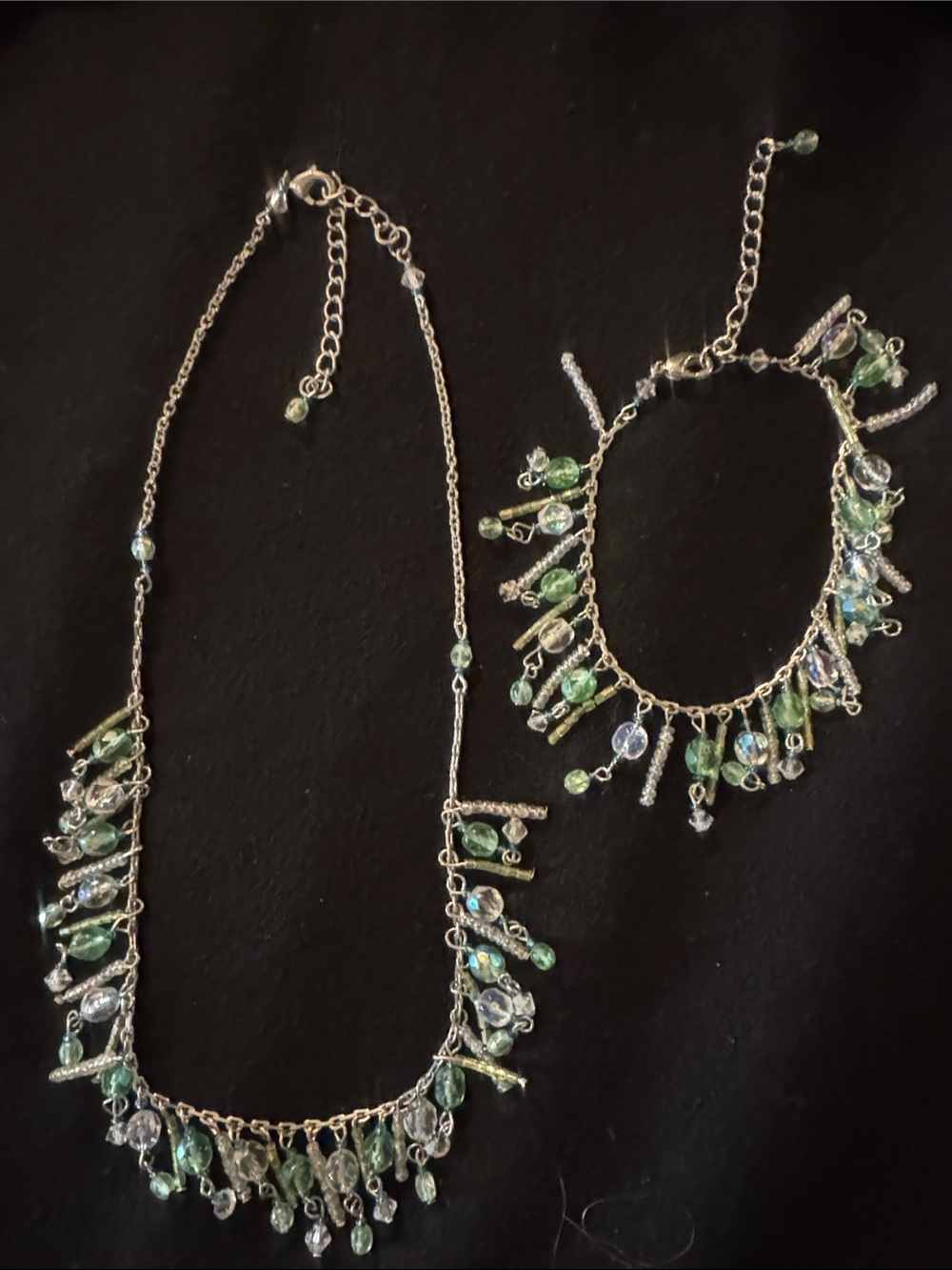 Green Crystal Fringe Necklace and Bracelet Set - Women's Silver-Tone Jewelry
